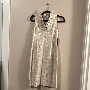 NWT London Times Champagne White Gold Metallic Shiny Circle Embossed Dress 4